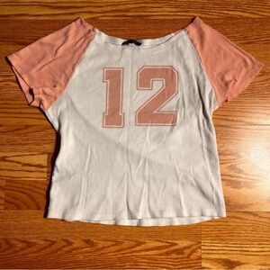 Goddess White and Pink Ribbed Top